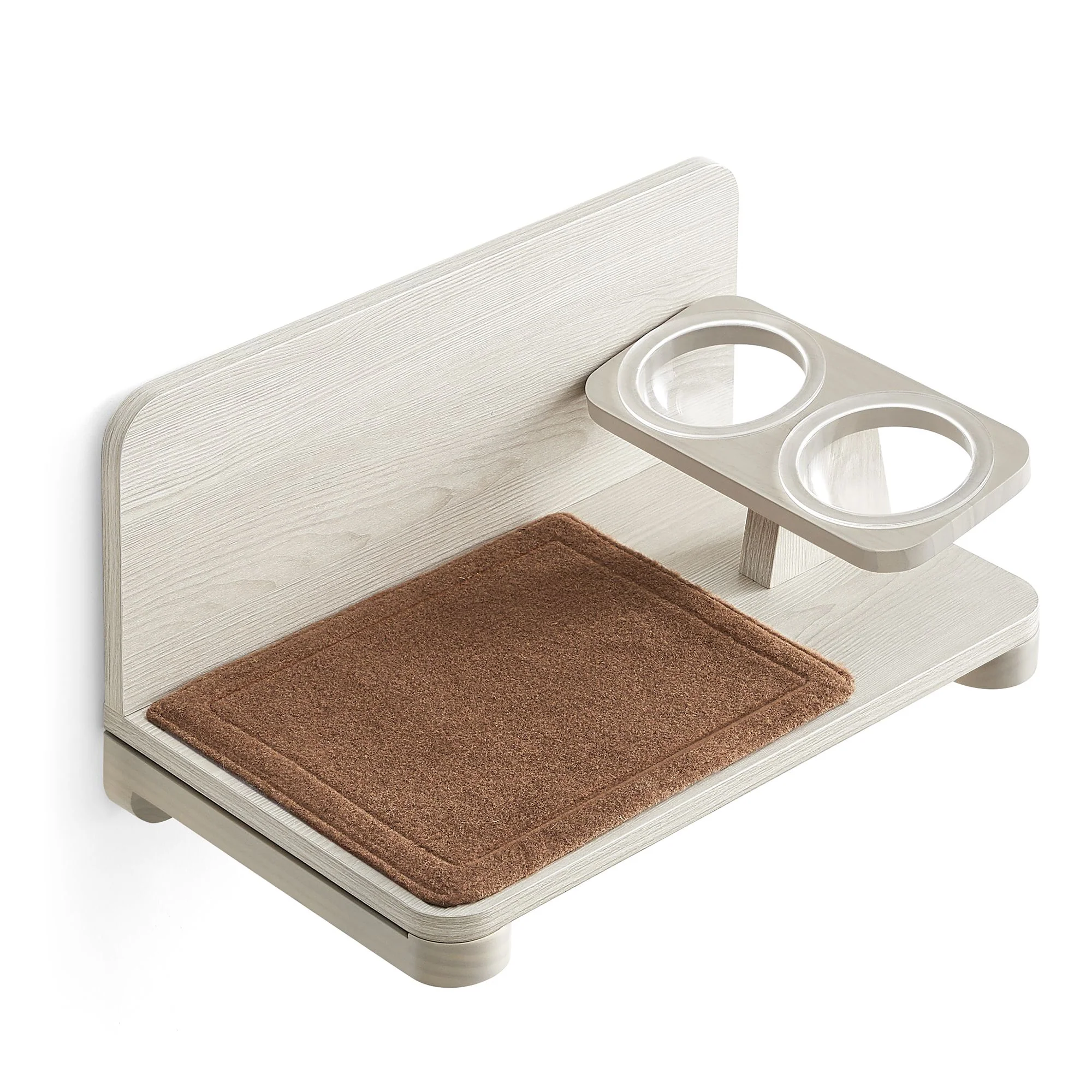 Wall-Mounted Cat Food Station with Elevated Bowls