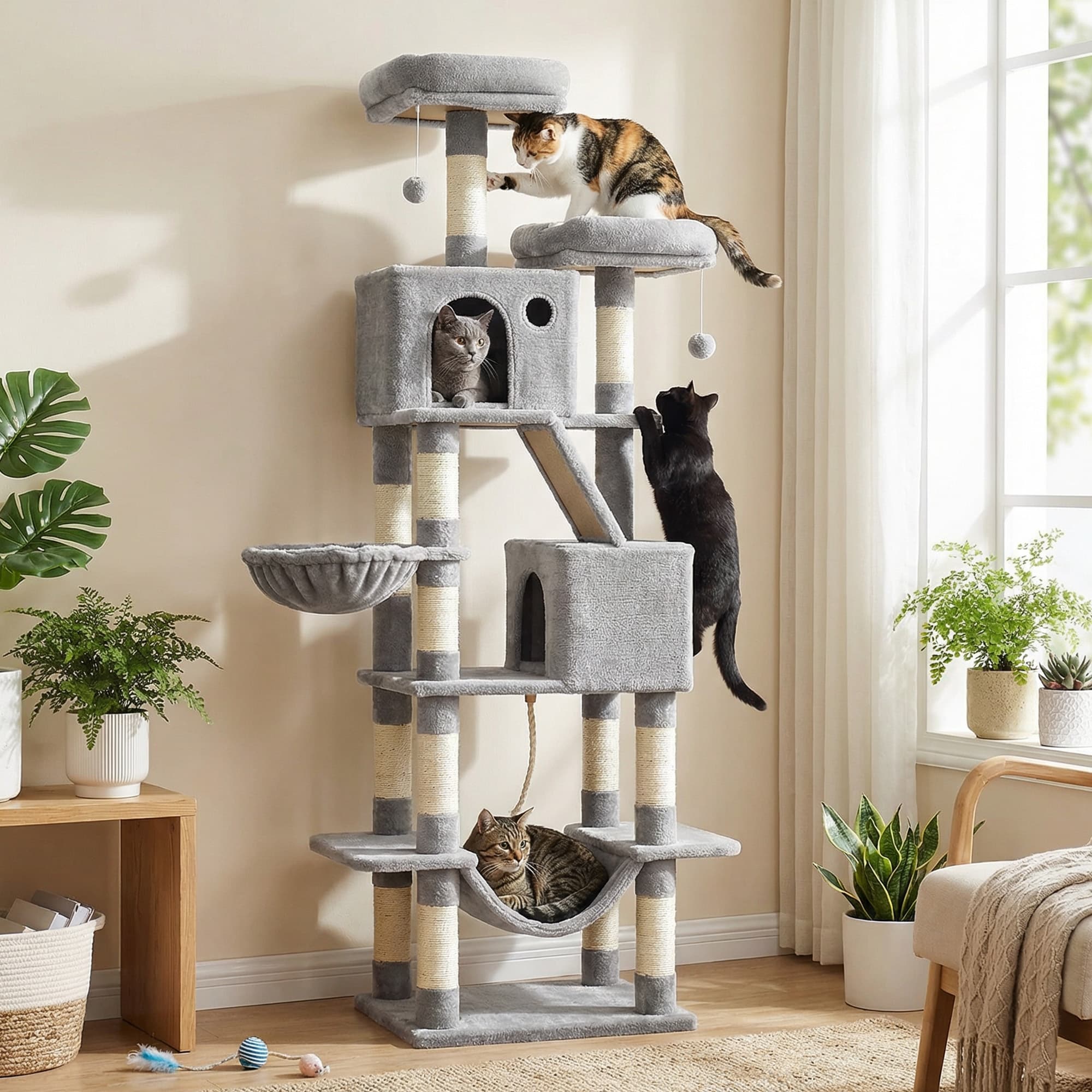 Large cat tree with scratching posts hammock and perches for indoor cats - Image 2