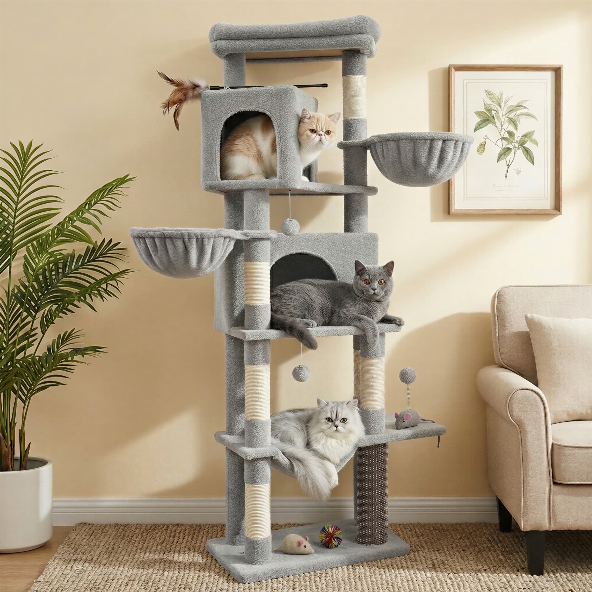 Large multi level cat tree tower with self groomer and posts
