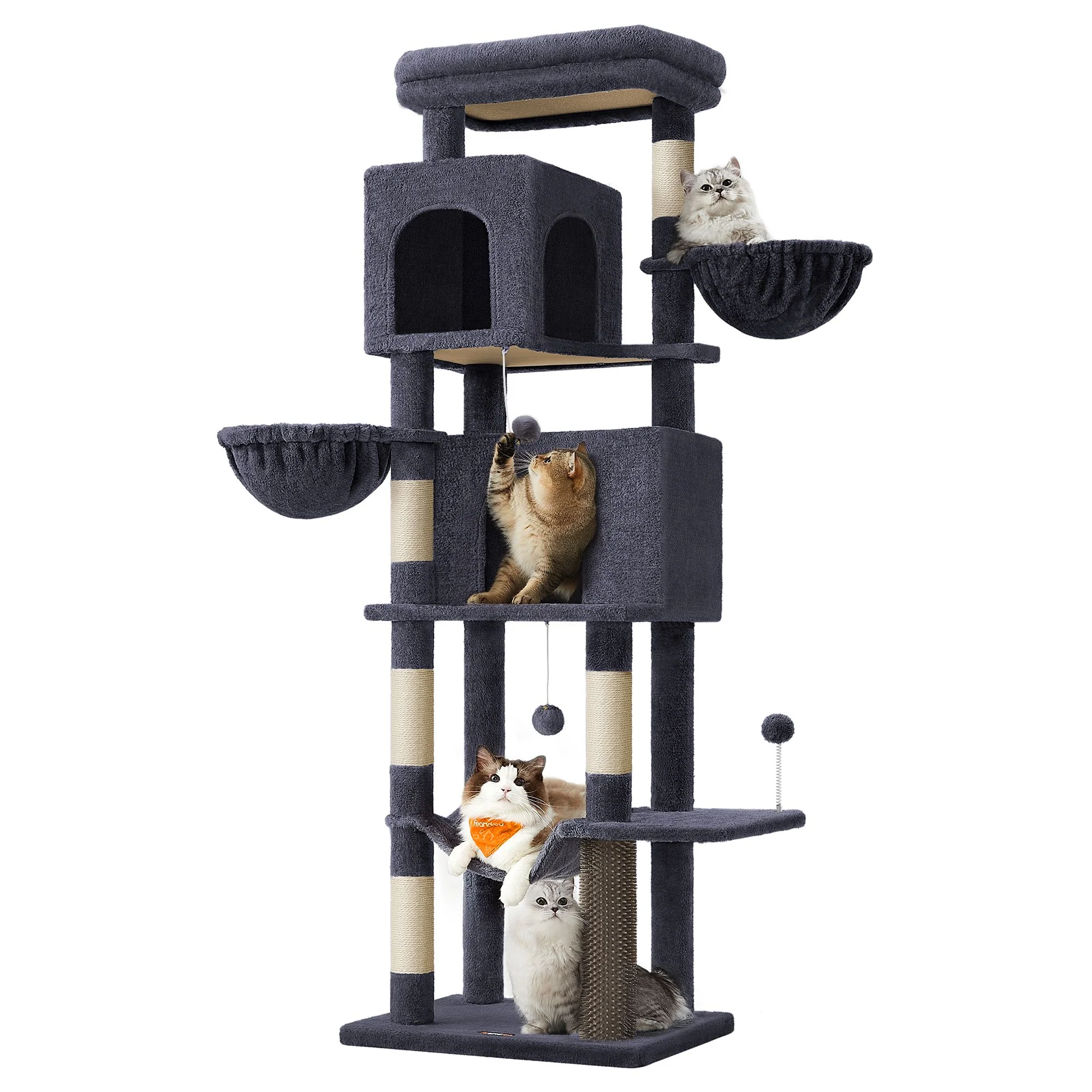 69-Inch Tall Cat Tower with 2 Caves