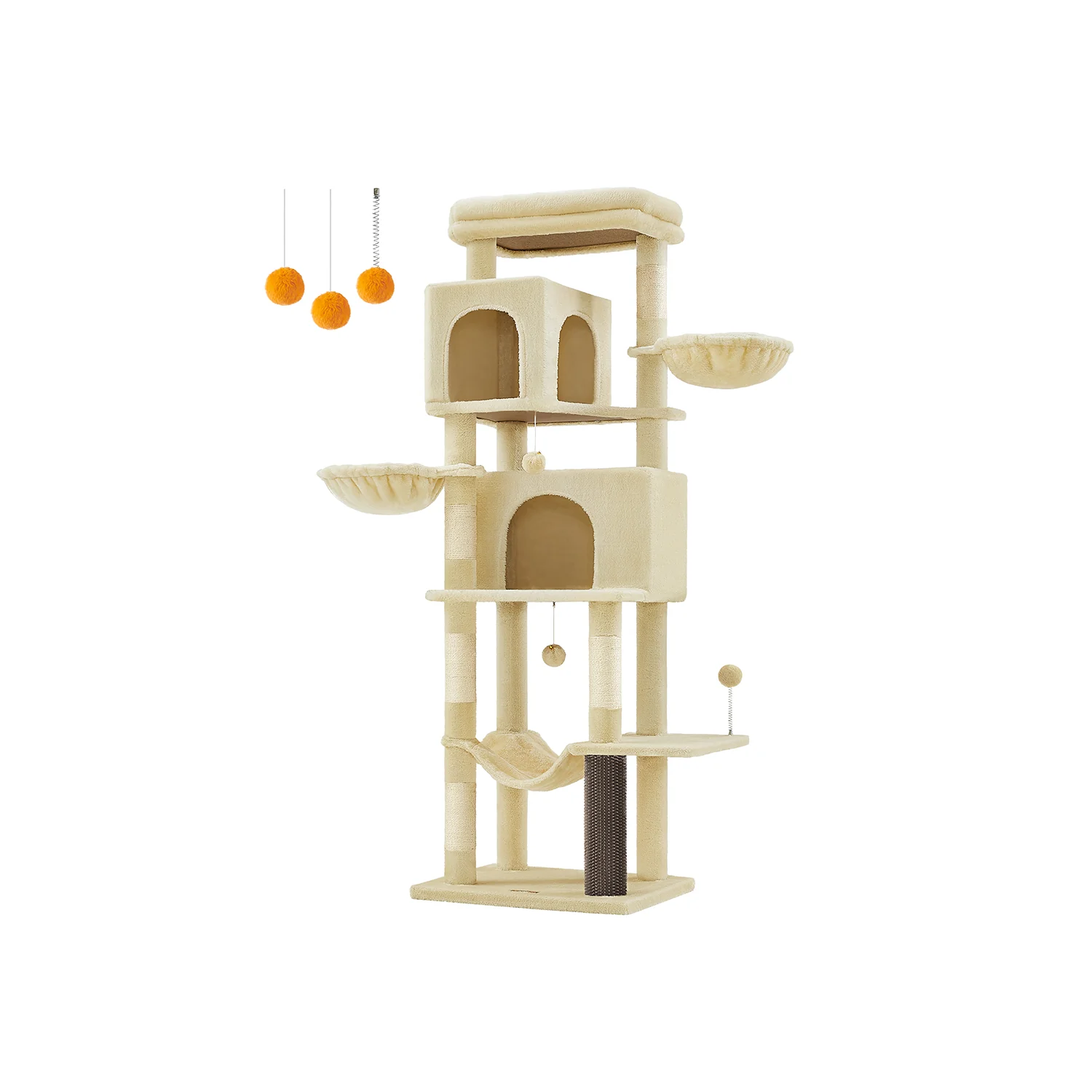 69-Inch Tall Cat Tower with 2 Caves - Image 2