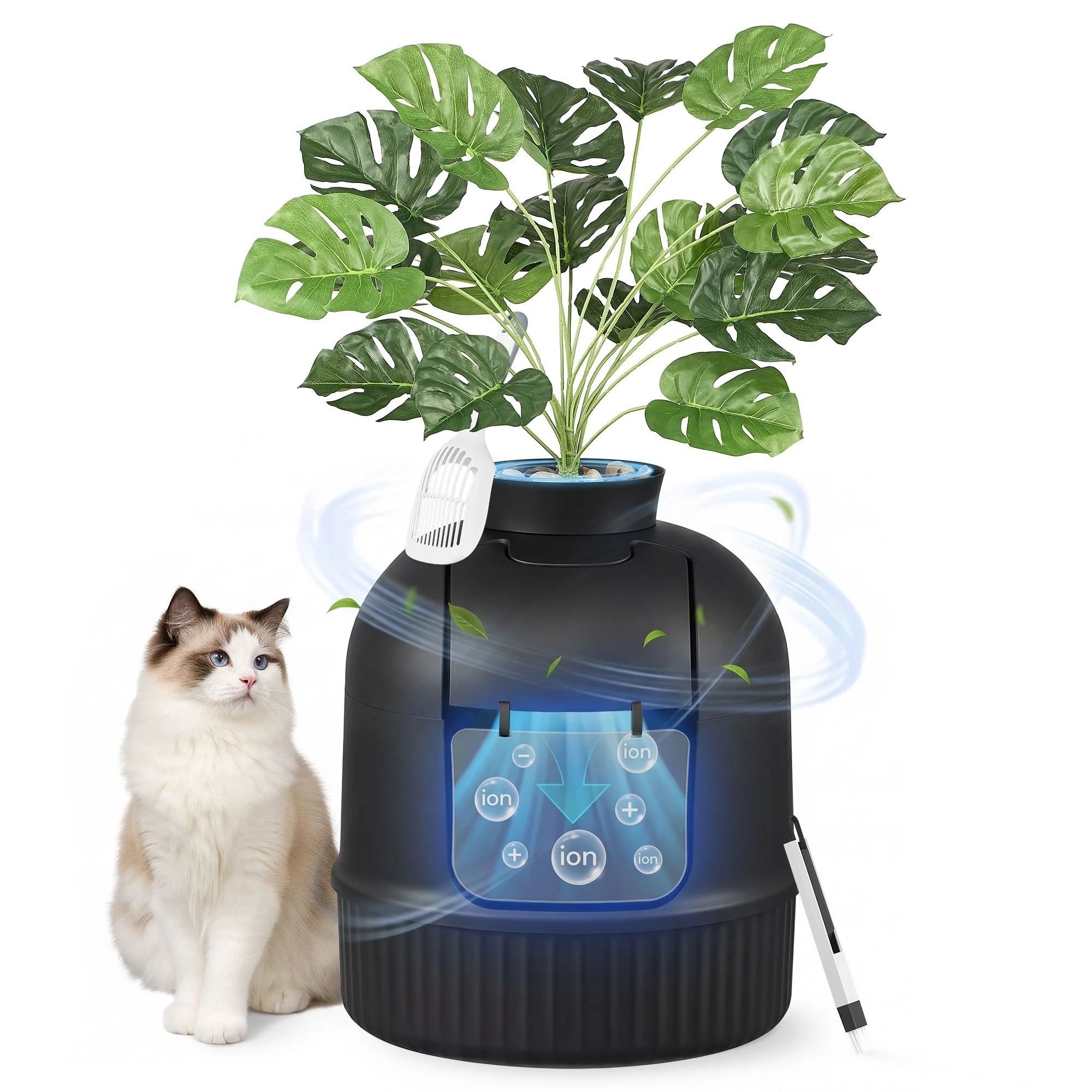 Feandrea Plant Cat Litter Box Enclosure with Artificial Plant