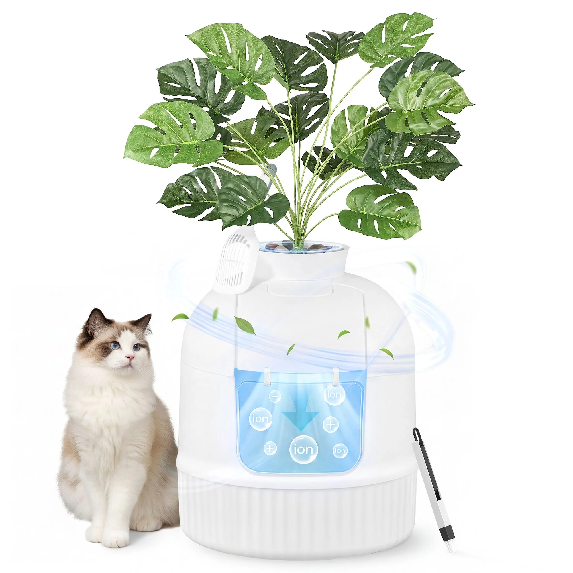 Feandrea Plant Cat Litter Box Enclosure with Artificial Plant - Image 2