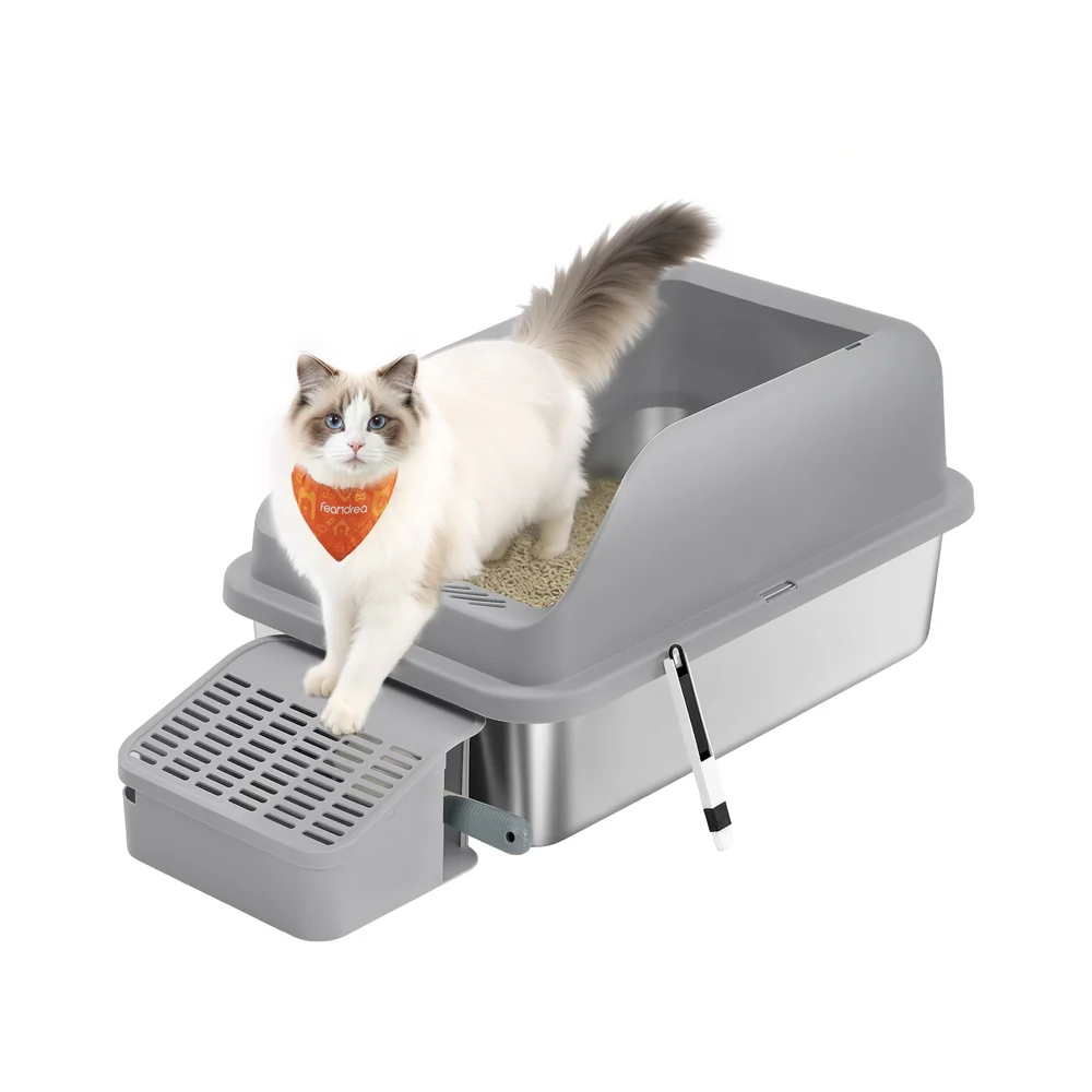 Feandrea Stainless Steel Cat Litter Box with Open Top