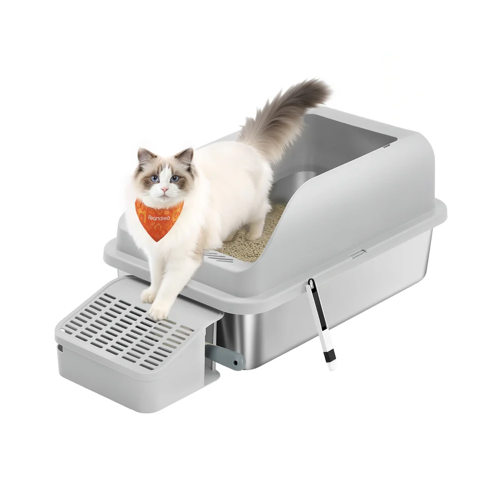 Feandrea Stainless Steel Cat Litter Box with Open Top - Image 2