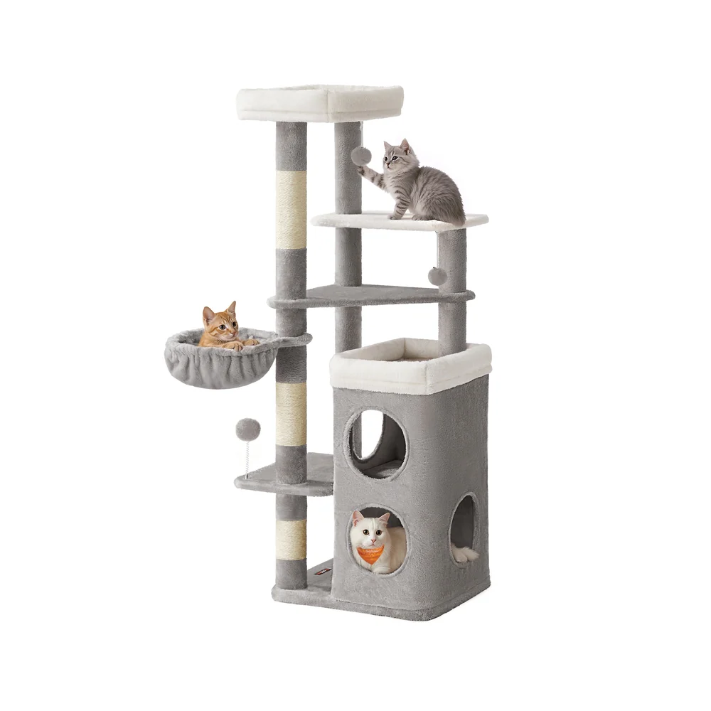 Feandrea Tall Cat Tree Tower, Multiple-Level Cat Condo with 2 Caves