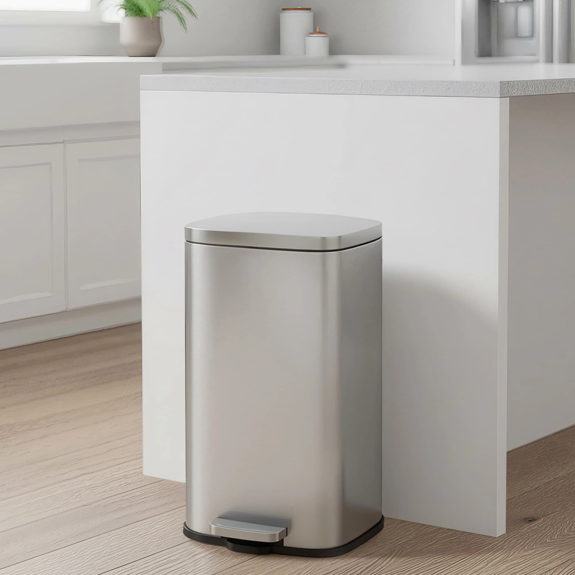 Stainless steel step trash can with lid for kitchen use