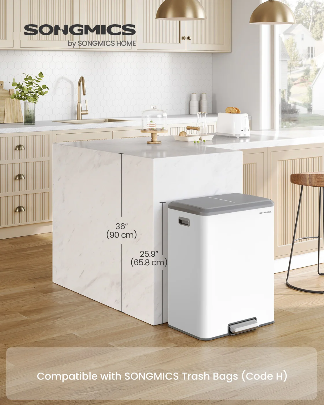 Stainless steel dual pedal trash can for kitchen recycling