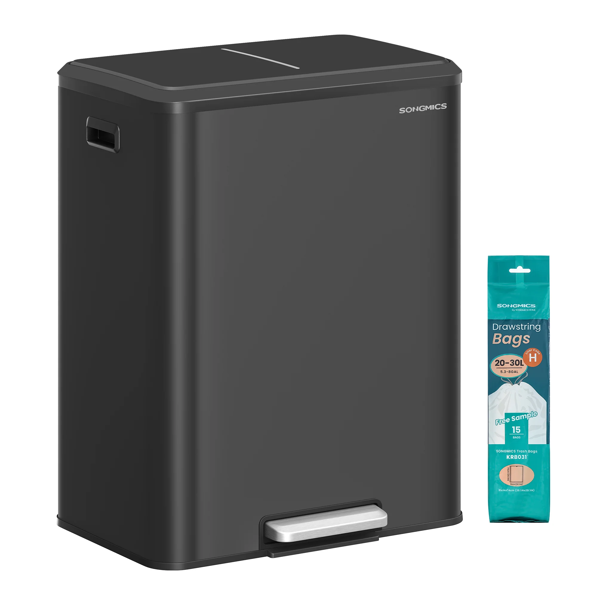 16 Gallon (2 x 8 Gal) Dual Trash Can, Stainless Steel, Soft-Close Lid - Image 2