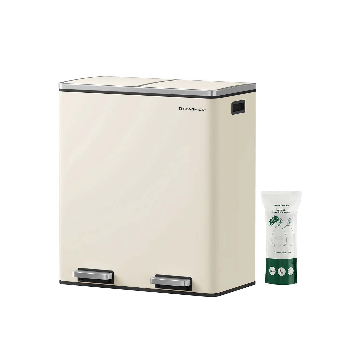 Dual compartment kitchen trash can with airtight hinged lids - Image 2