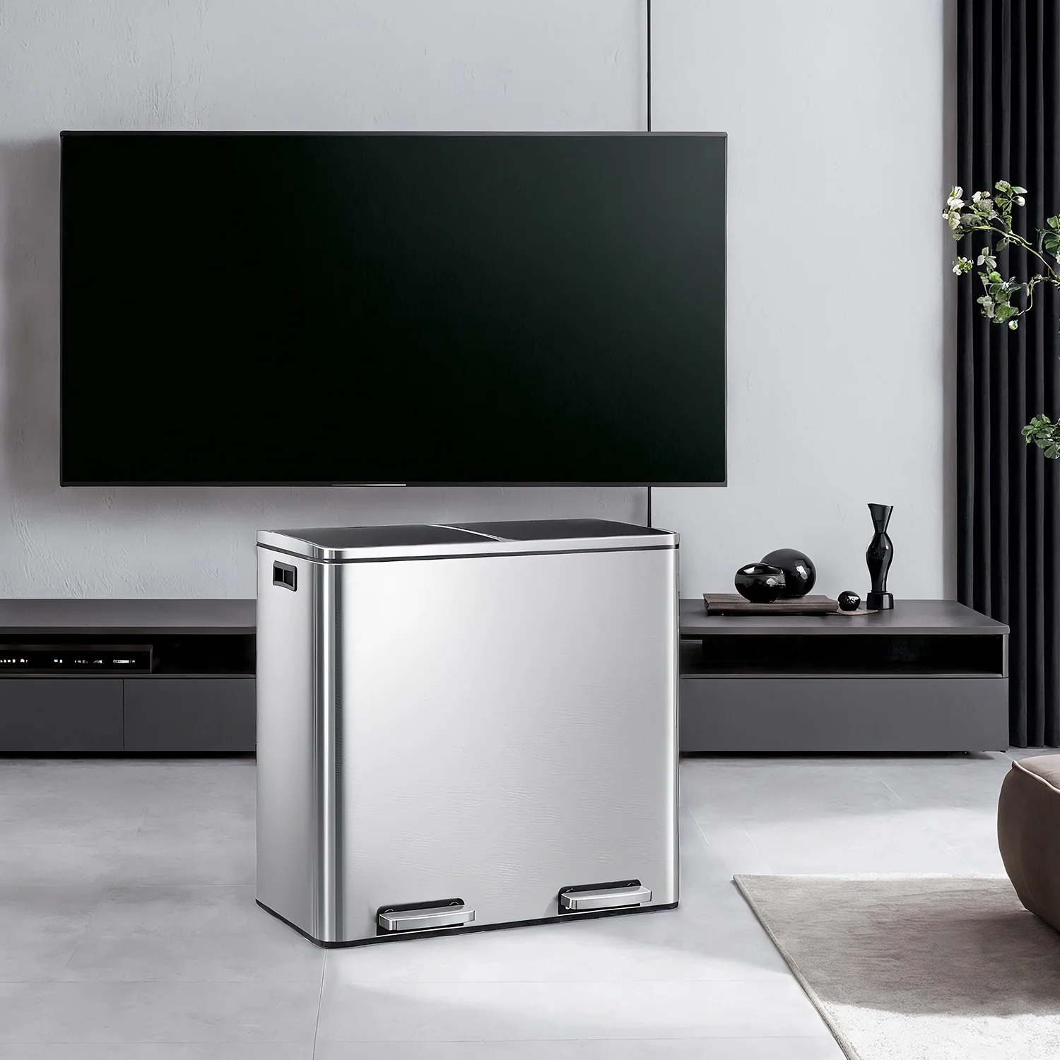 Dual compartment kitchen trash can with airtight hinged lids - Image 3