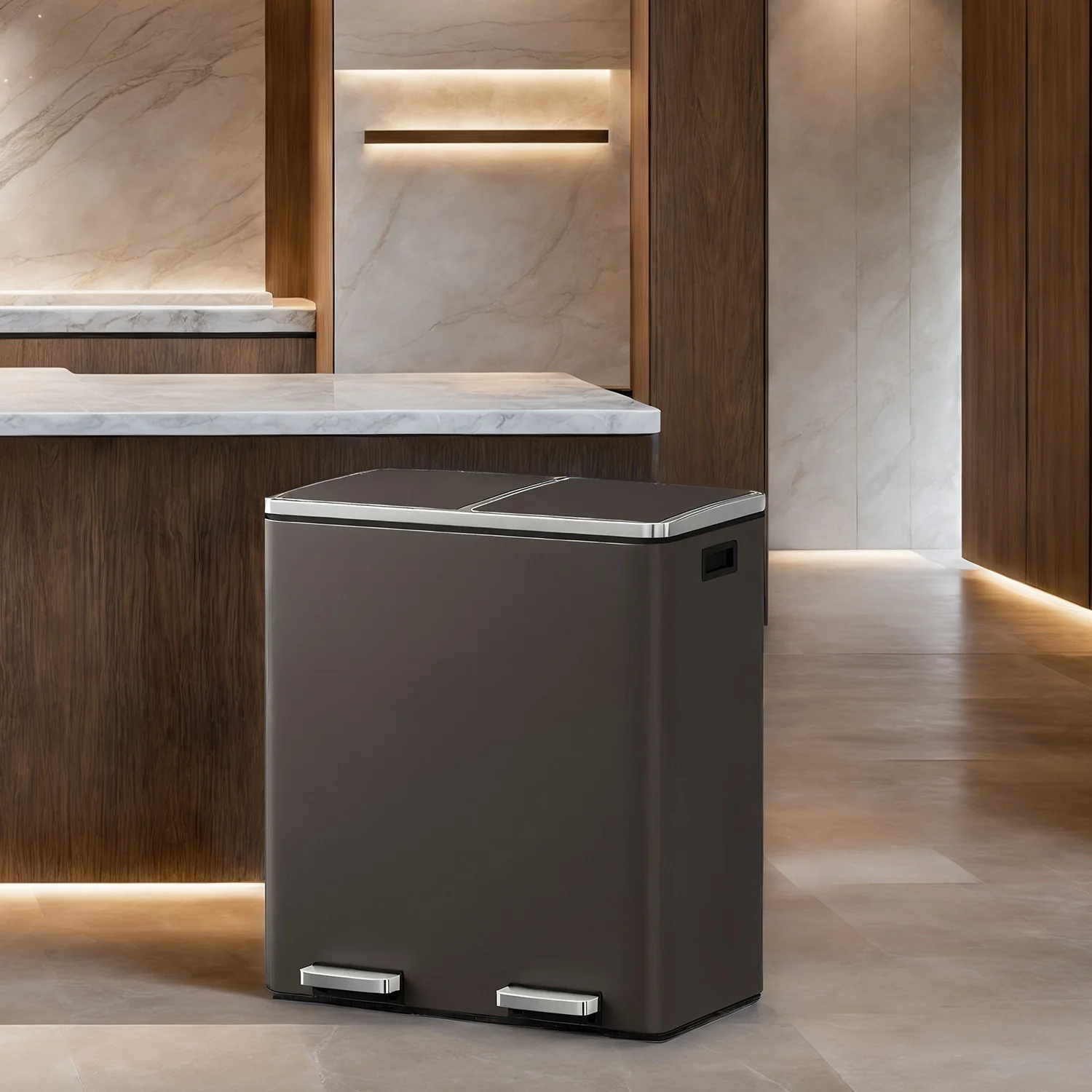 Dual compartment kitchen trash can with airtight hinged lids - Image 4