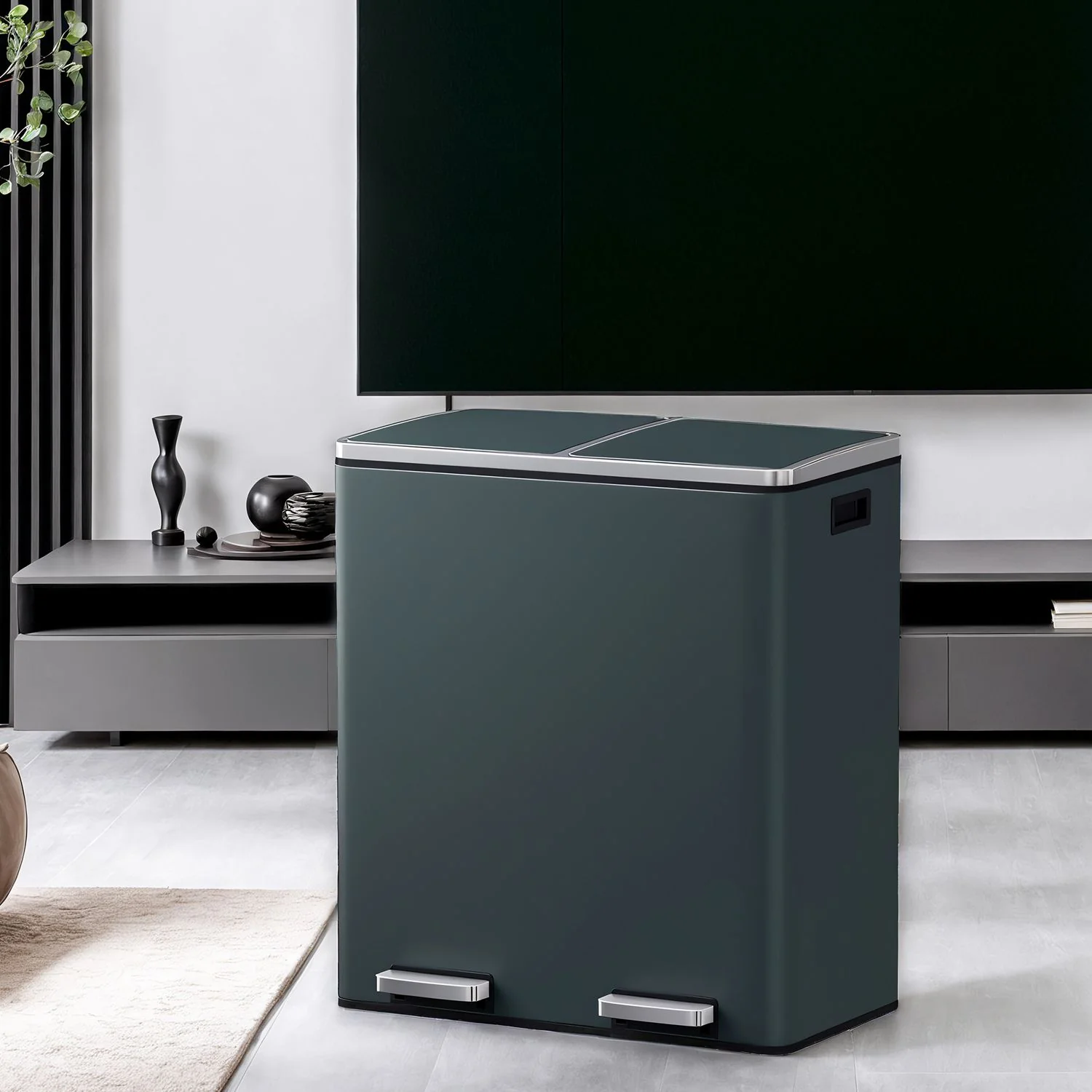 Dual compartment kitchen trash can with airtight hinged lids - Image 5