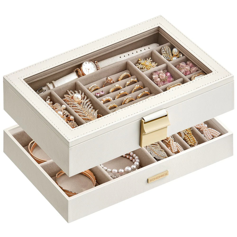Stackable Jewelry Trays with Glass Lid