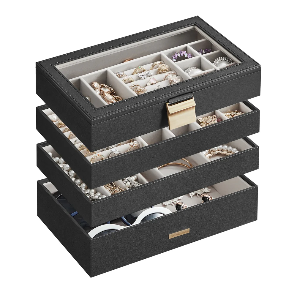 Stackable Jewelry Trays with Glass Lid - Image 4