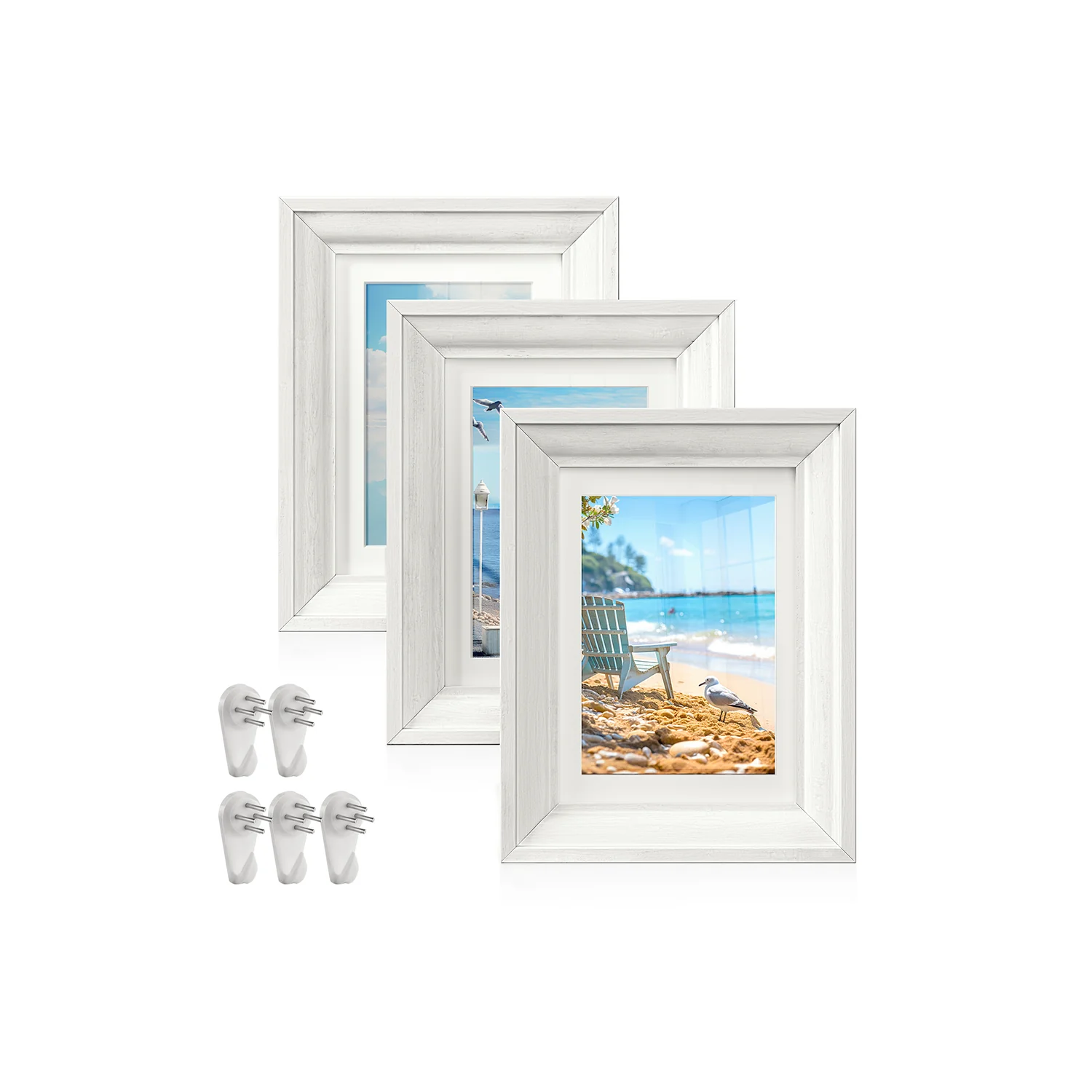 Set of 3 Picture Frames with 6 Mats