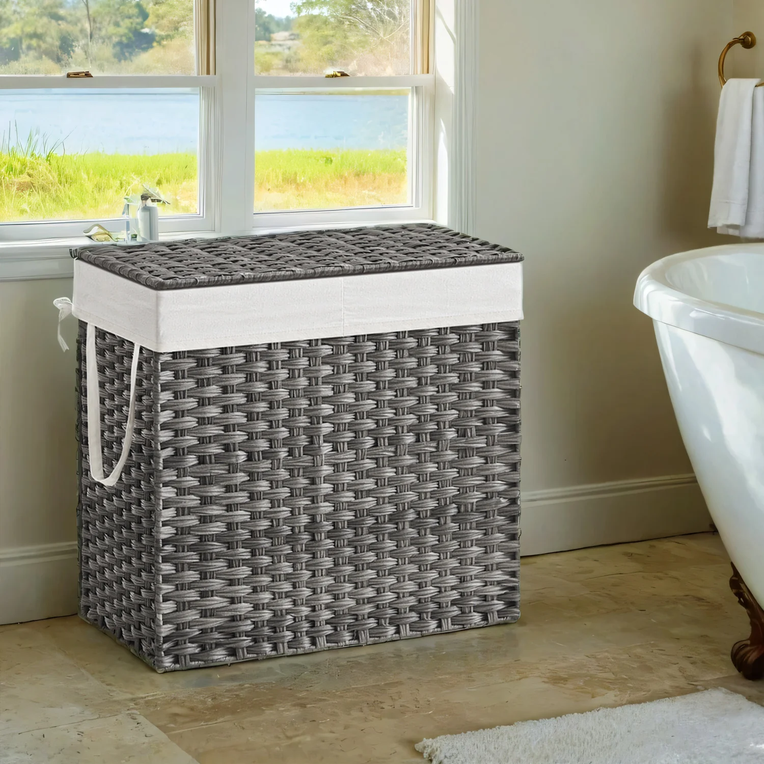 Wicker Laundry Hamper with Lid - Image 2