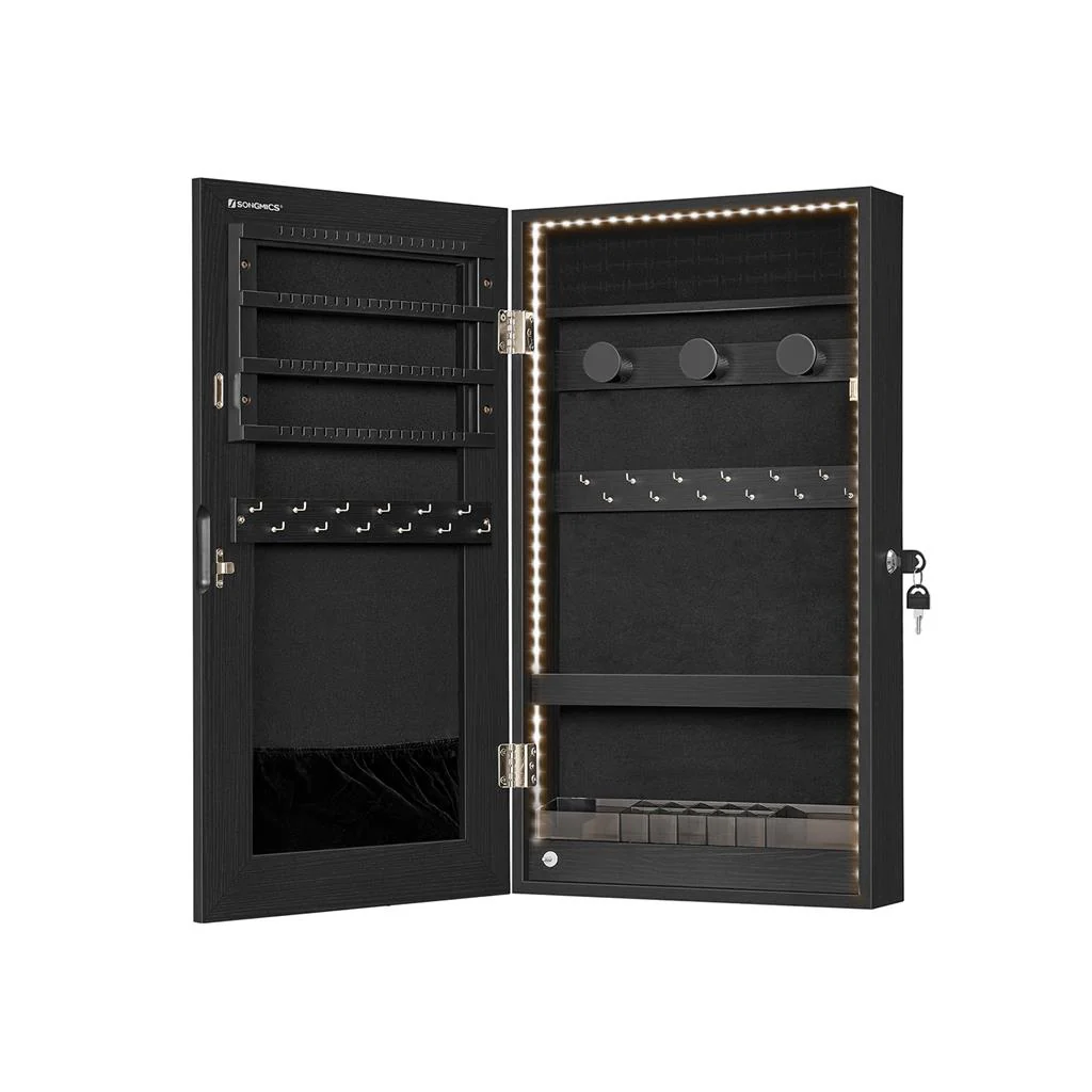 Wall-Mounted Mirror Jewelry Cabinet Armoire with LED Lights - Image 2