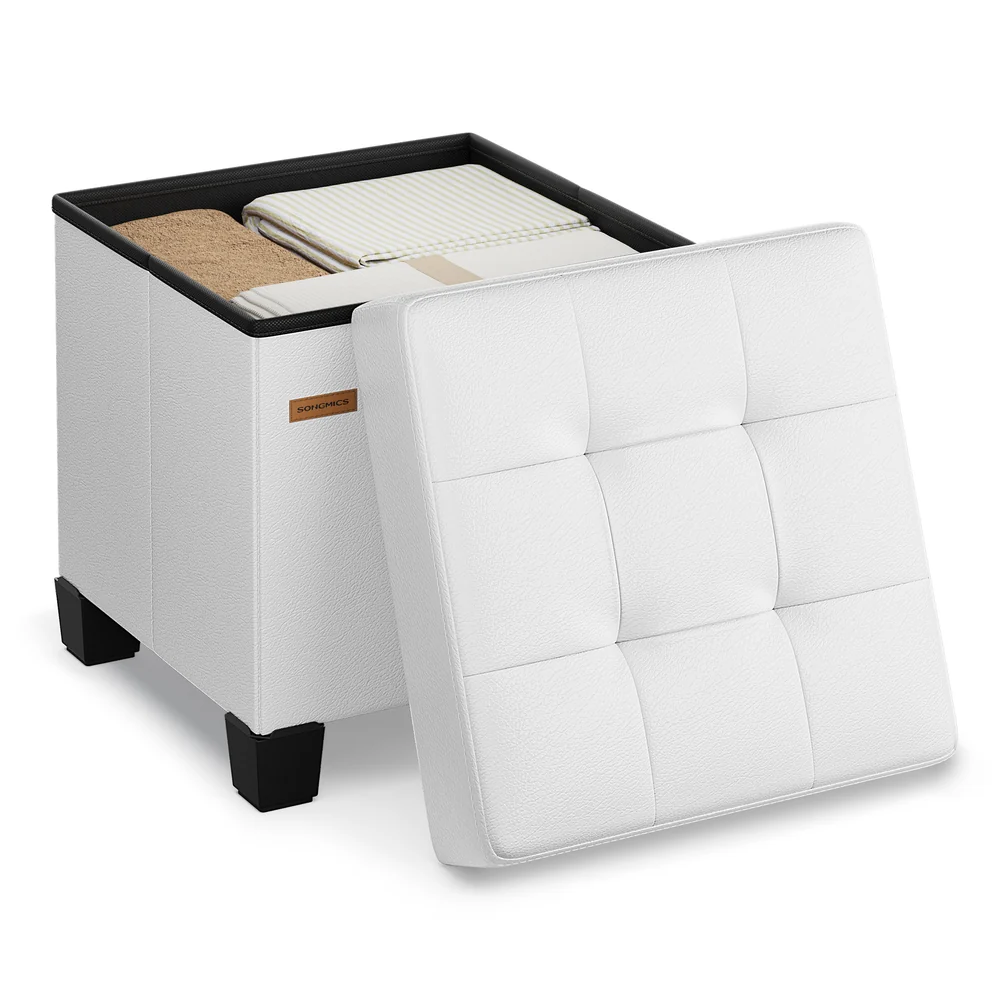 Faux leather cube storage ottoman with legs