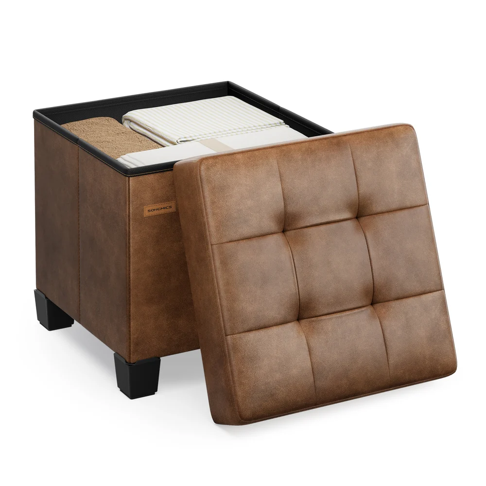 Faux leather cube storage ottoman with legs - Image 2
