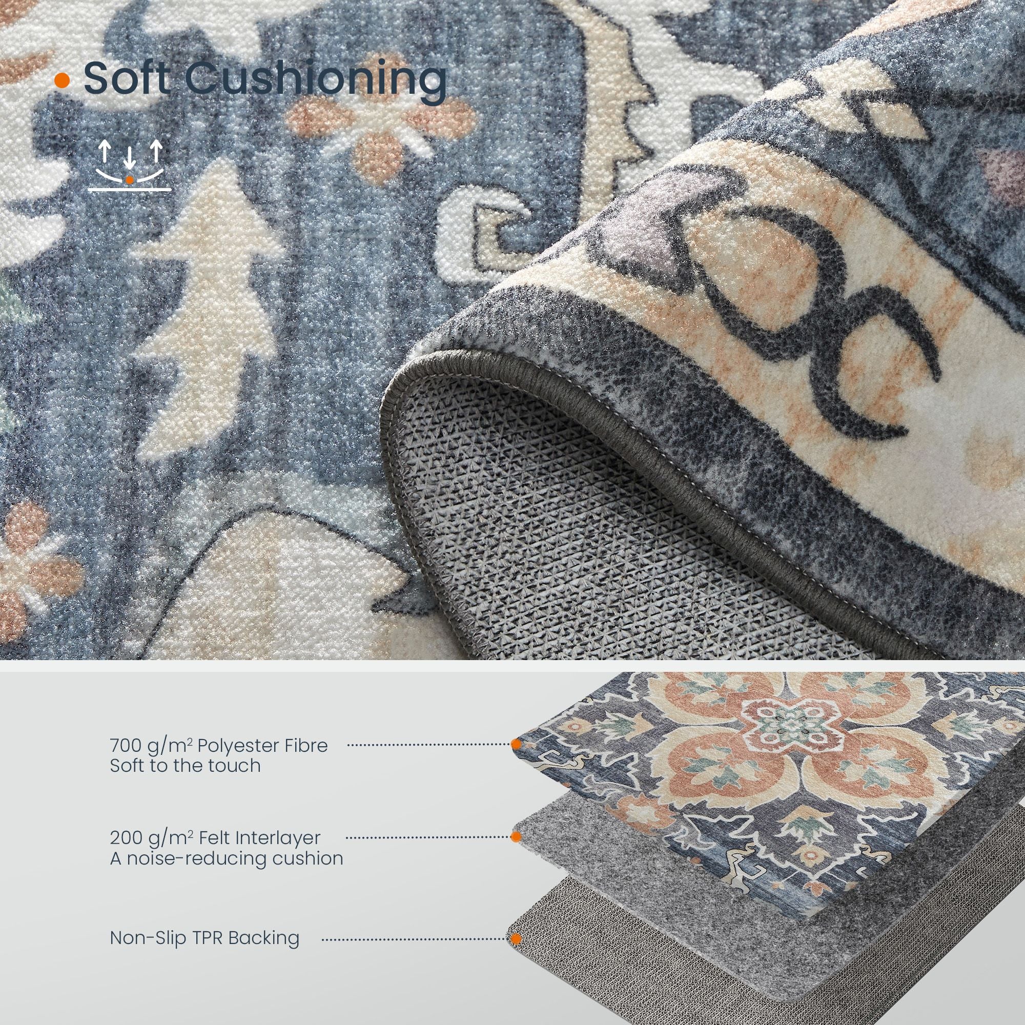 SONGMICS HOME Area Rug, Non-Slip Carpet, Traditional Vintage Style, Machine Washable, Bedroom Kitchen Living Room