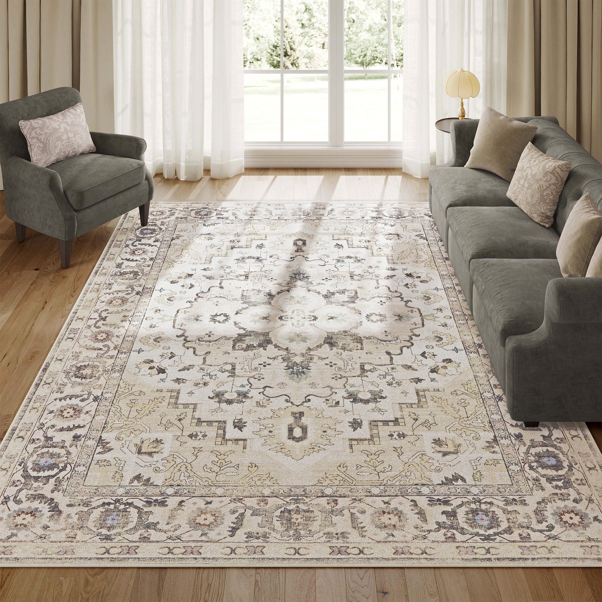 SONGMICS HOME Area Rug, Non-Slip Carpet, Traditional Vintage Style, Machine Washable, Bedroom Kitchen Living Room - Image 2