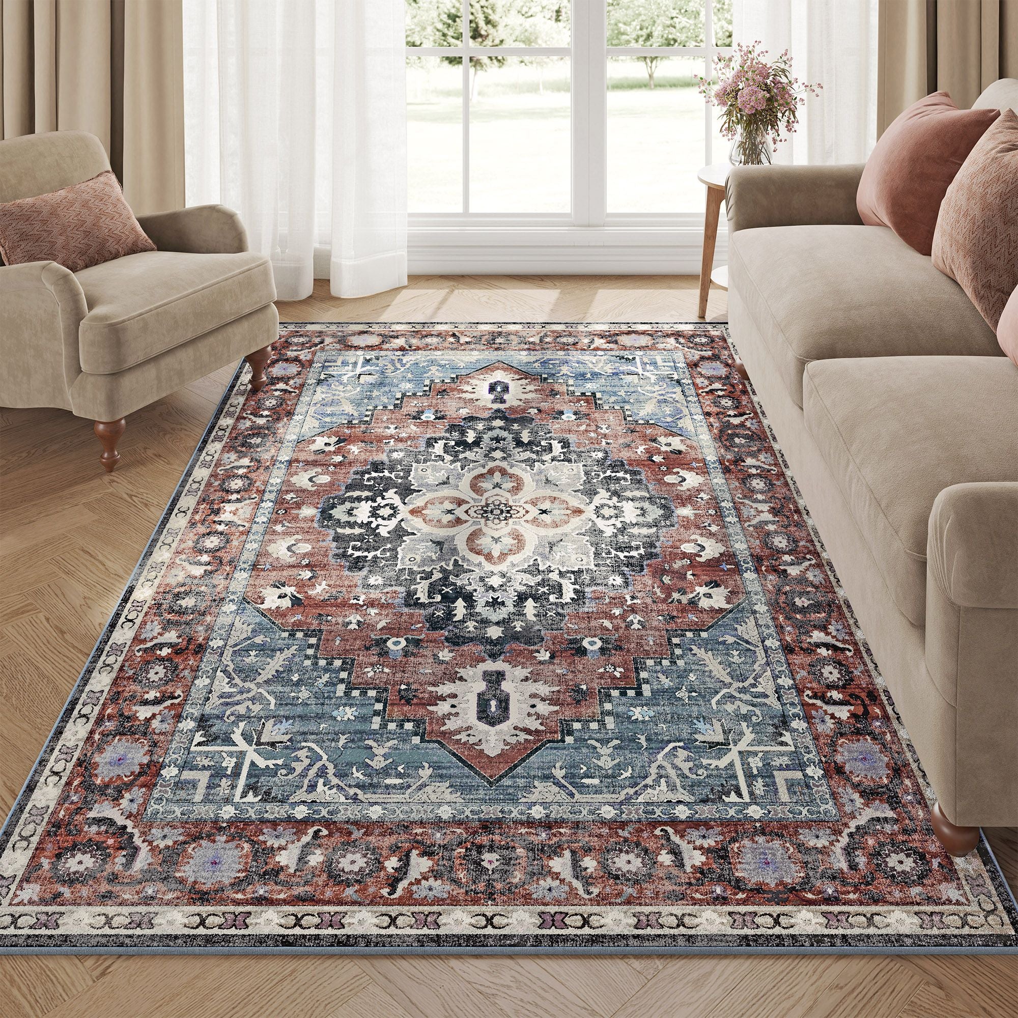 SONGMICS HOME Area Rug, Non-Slip Carpet, Traditional Vintage Style - Image 2