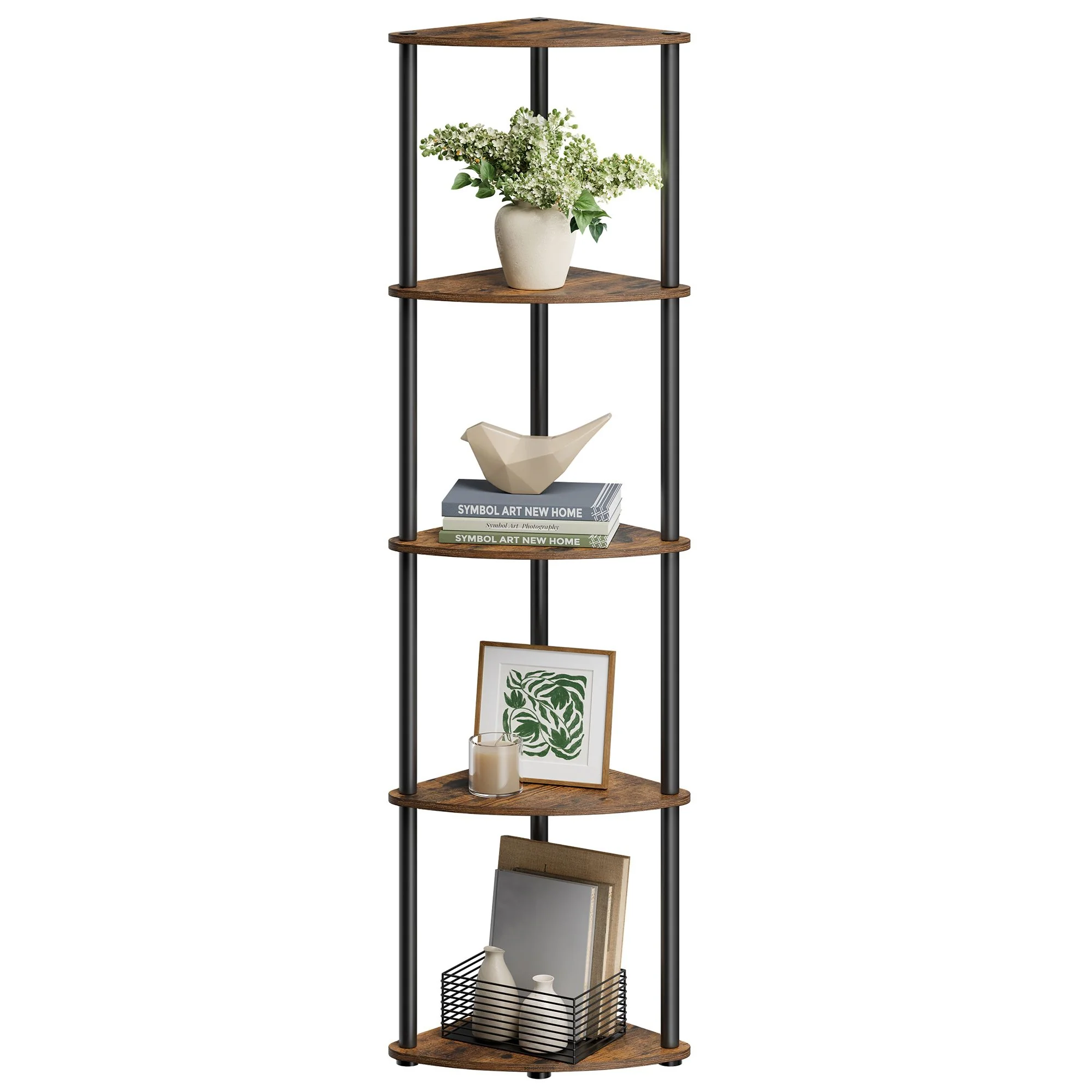 SONGMICS HOME Corner Shelf, Superfast Toolless Assembly, 5-Tier Corner Standing Shelf, Corner Shelf Stand
