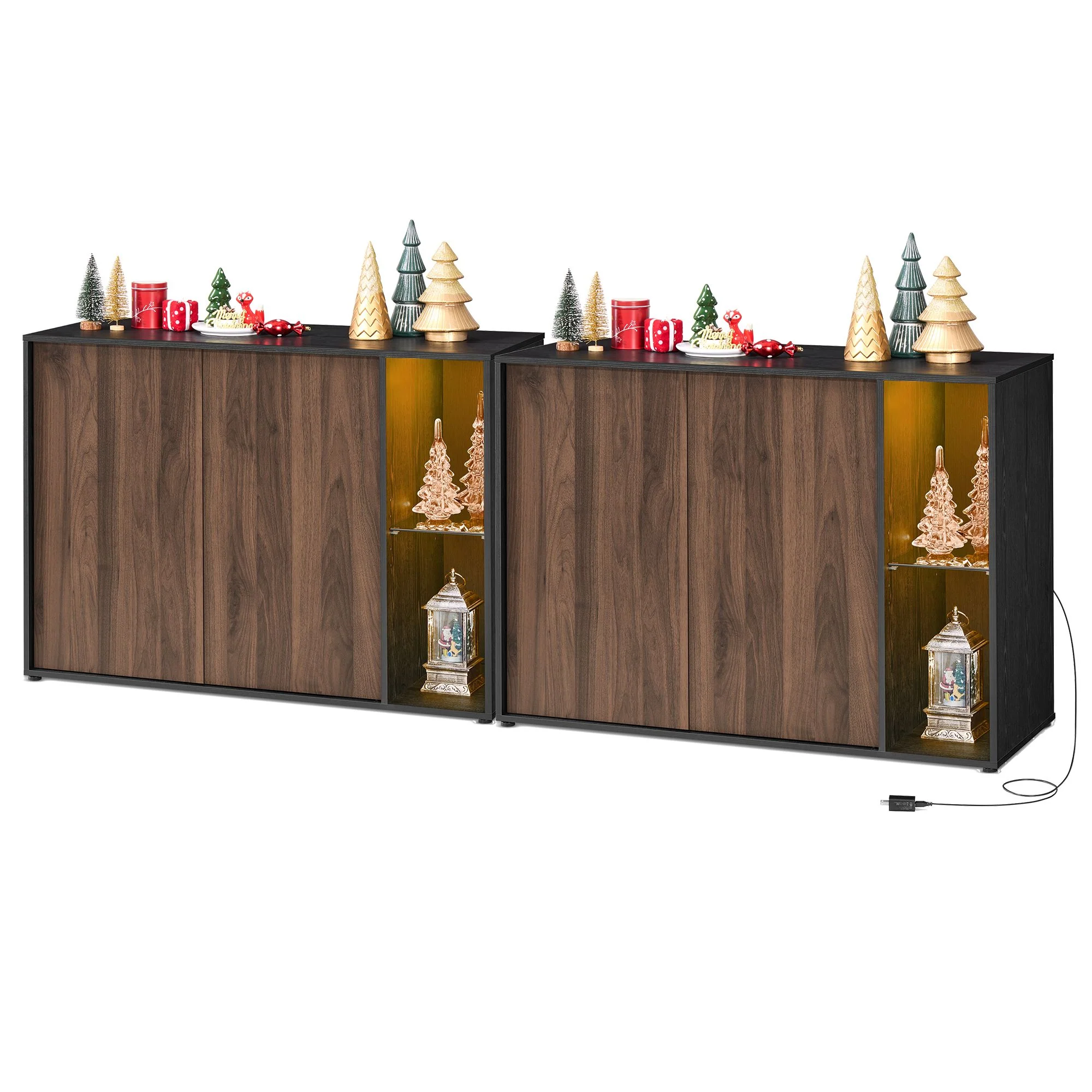 SONGMICS HOME Storage Cabinet, Superfast Toolless Assembly, Accent Buffet Cabinet with Lighting and Glass Shelf, Sideboard for Living Room, Snow White UBBK372W02 - Image 2