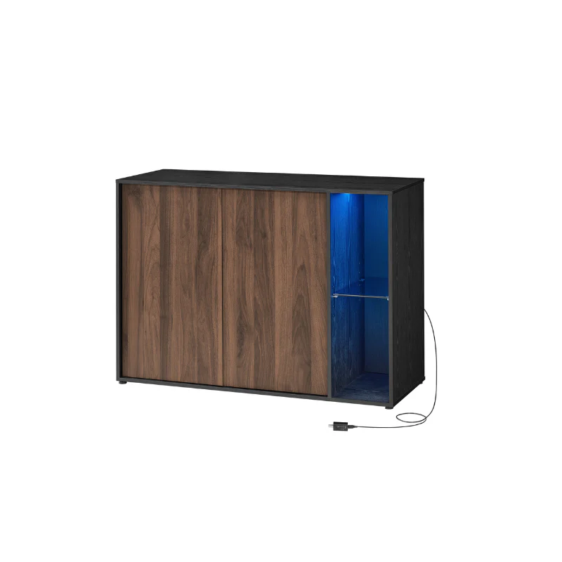 Superfast Toolless Assembly, Storage Cabinet, Accent Buffet Cabinet with Lighting and Glass Shelf, Sideboard