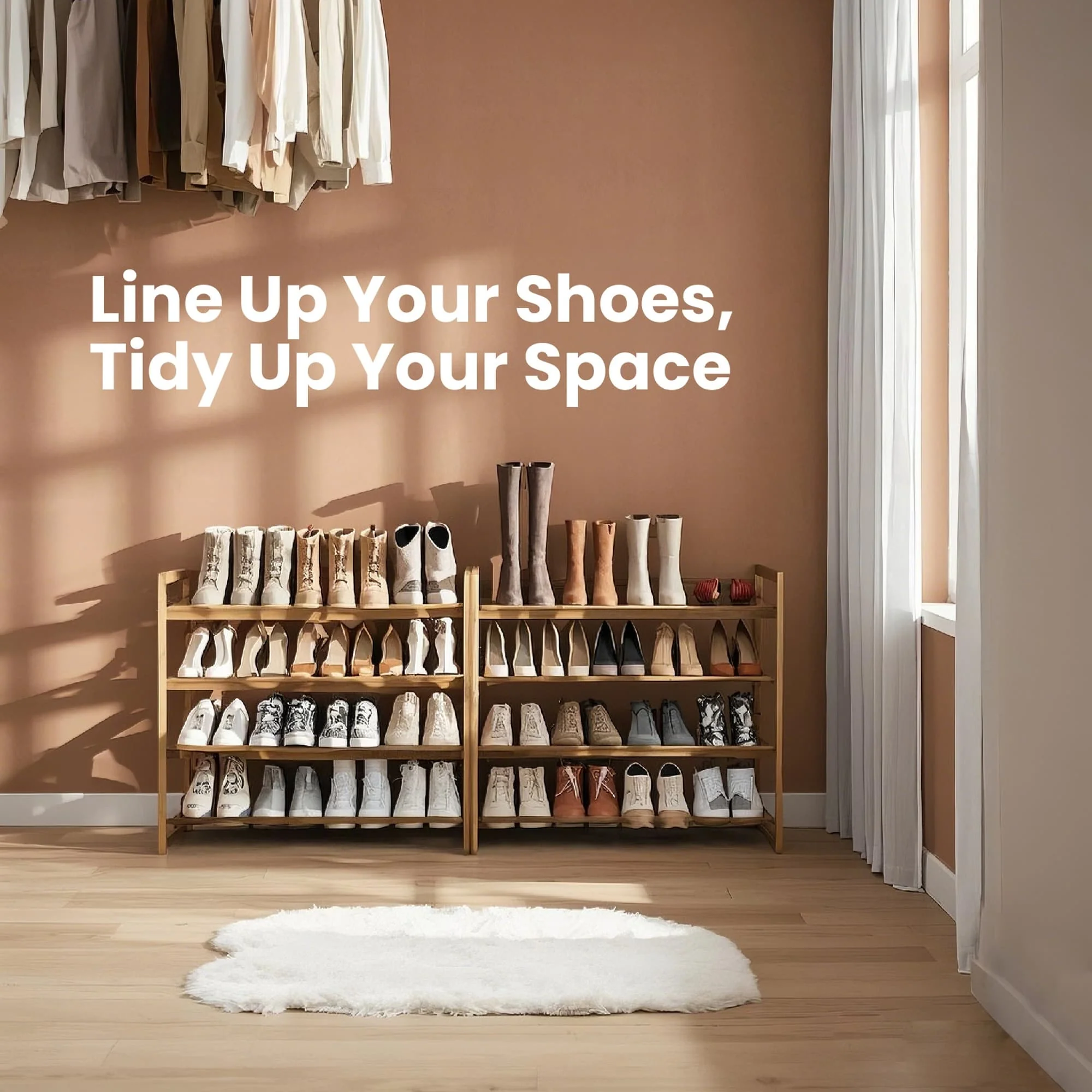 Metal shoe storage rack set with stackable adjustable shelves