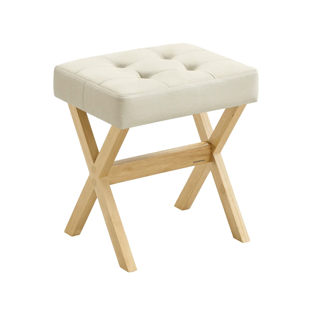 Padded vanity stool with solid wood legs for bedroom - Image 3