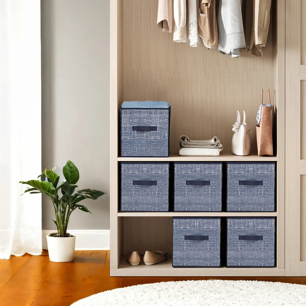 Non woven fabric storage cubes with handles for closet shelves