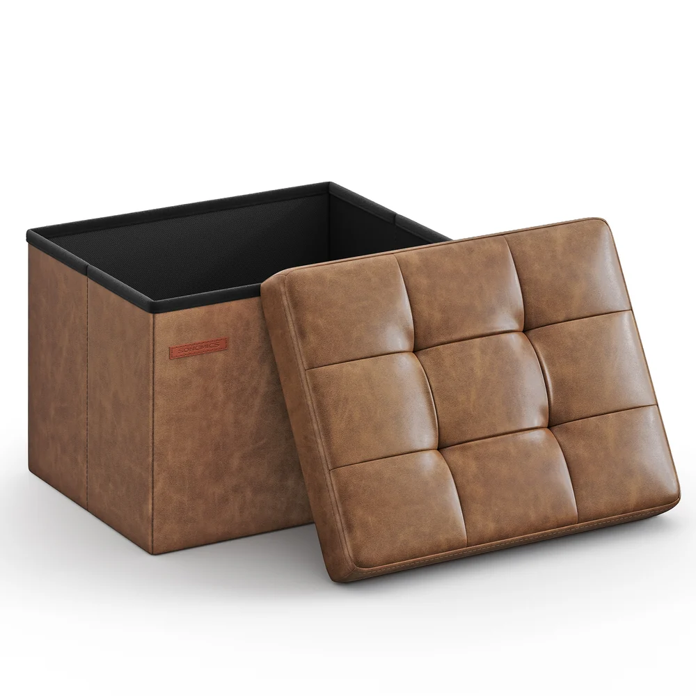Folding Storage Ottoman Bench, Synthetic Leather - Image 3