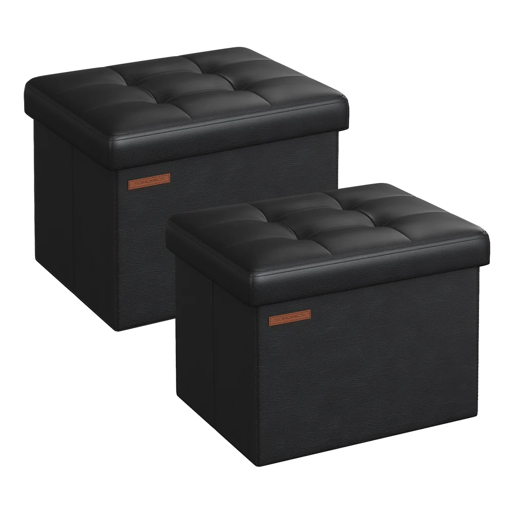Folding Storage Ottoman Bench, Synthetic Leather - Image 4