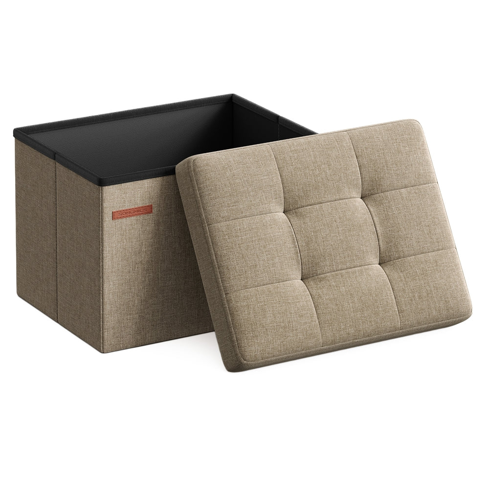 MAZIE Collection - Small Folding Storage Ottoman, Linen-Look Fabric - Image 3