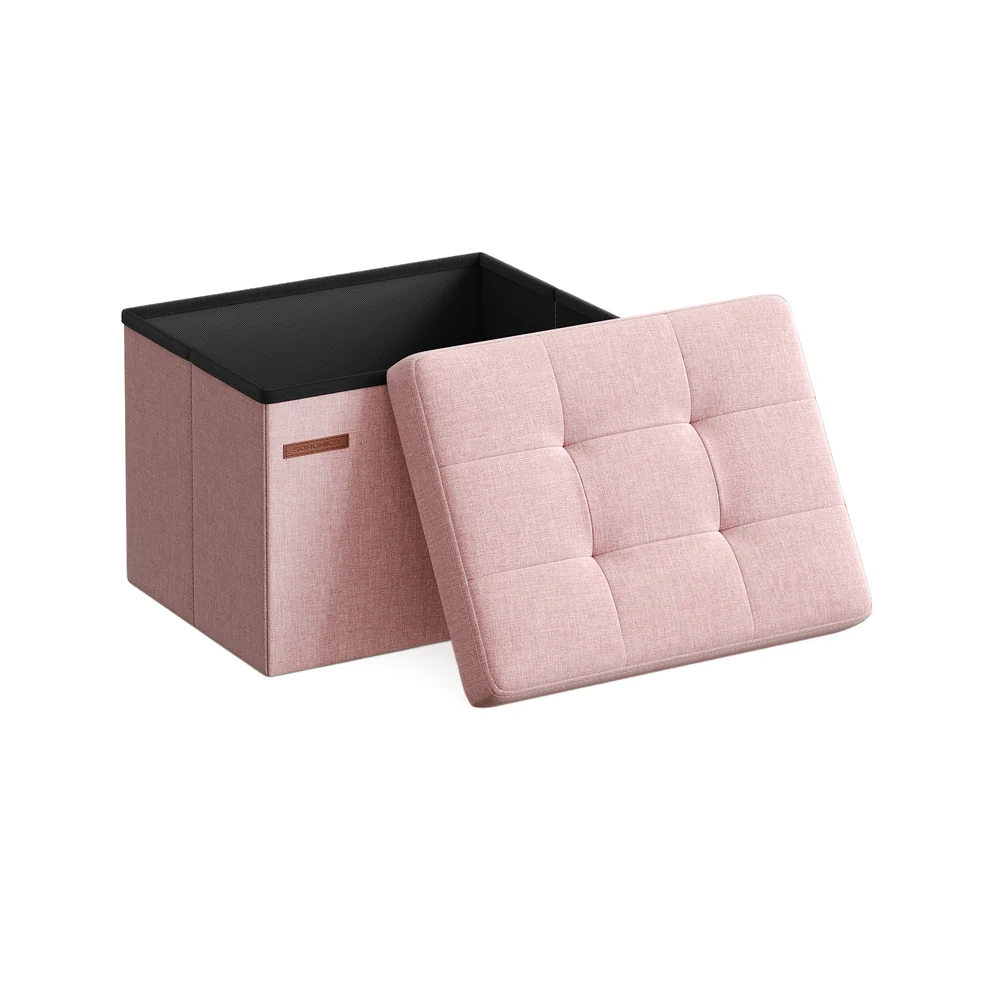 MAZIE Collection - Small Folding Storage Ottoman, Linen-Look Fabric - Image 4