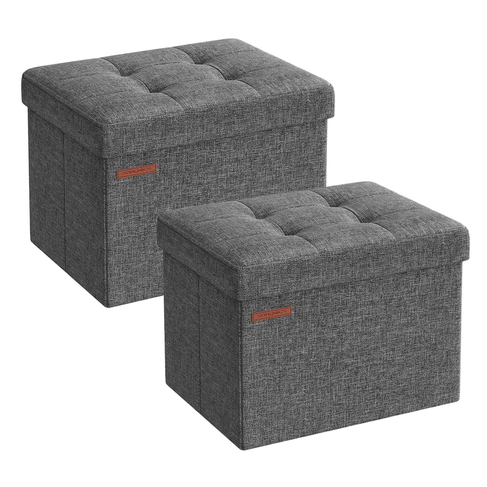 MAZIE Collection - Small Folding Storage Ottoman, Linen-Look Fabric - Image 6