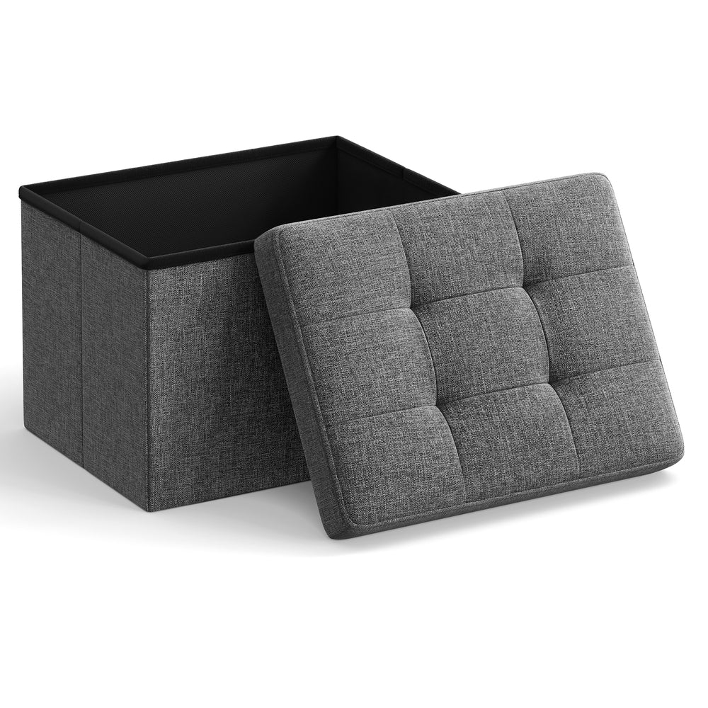 MAZIE Collection - Small Folding Storage Ottoman, Linen-Look Fabric - Image 9