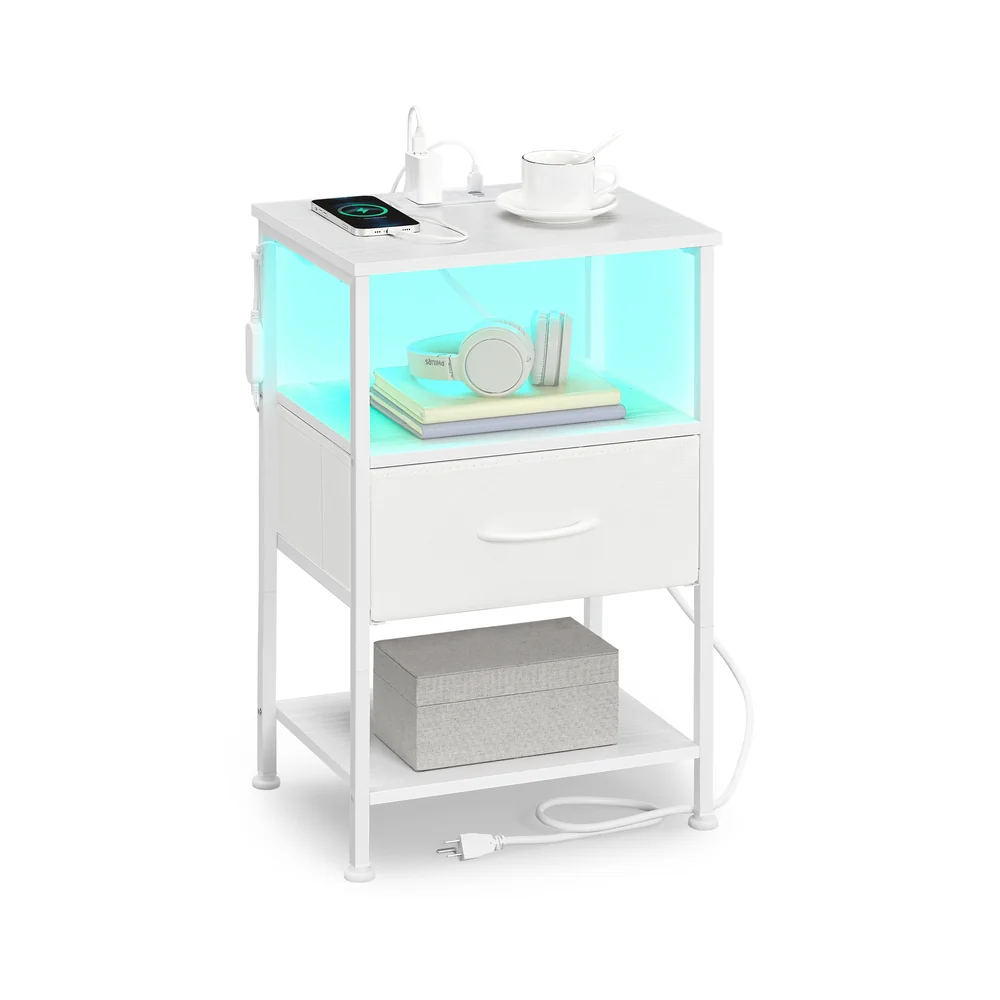 Smart bedside table with charging station and app controlled led lights