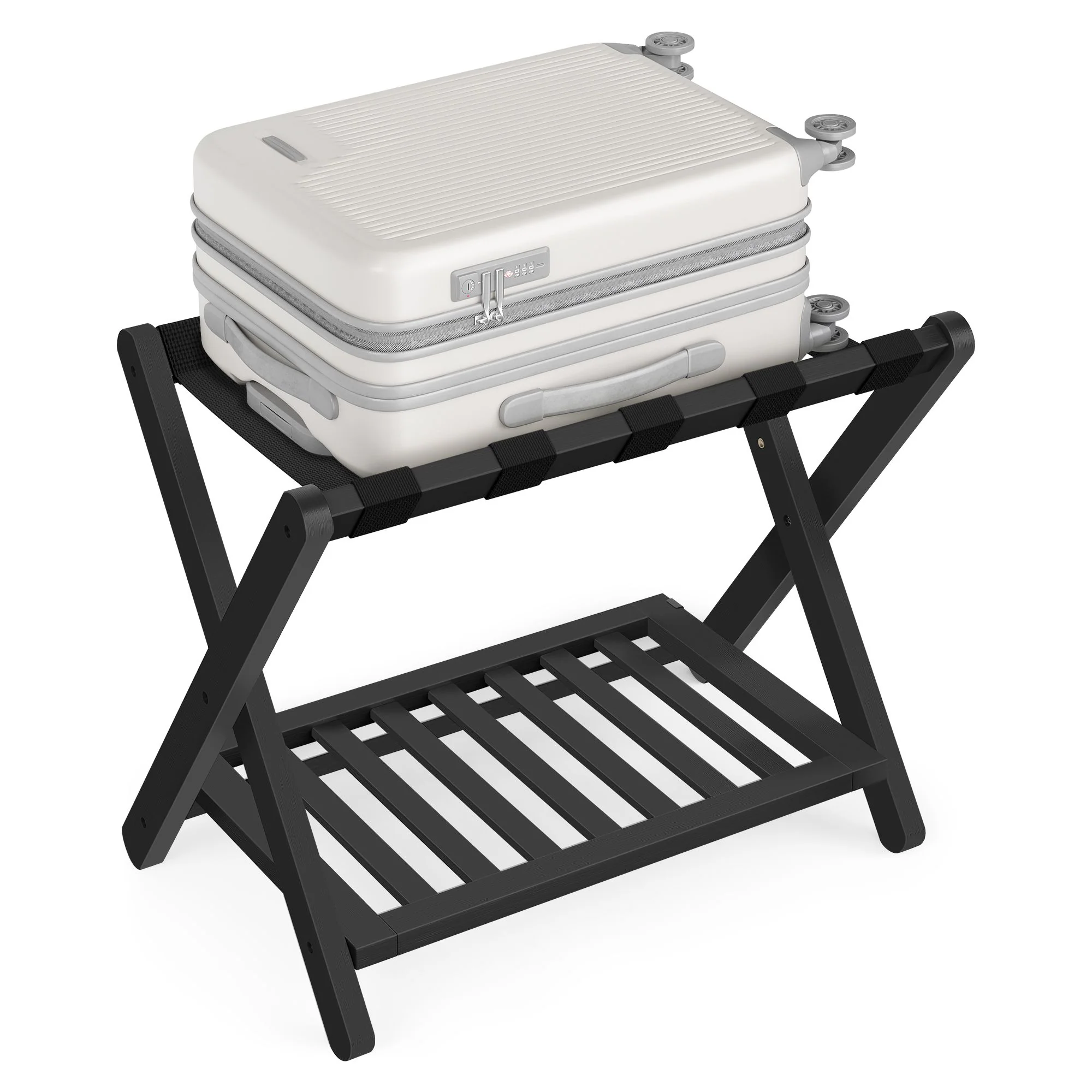 Solid Wood Luggage Rack, No Assembly Required, Foldable Suitcase Stand, Luggage Holder