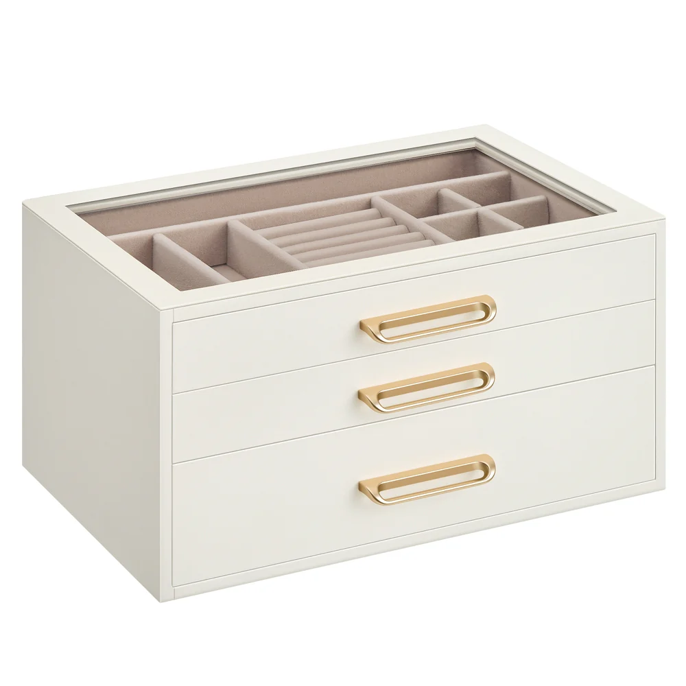 SONGMICS 3-Layer Jewelry Box with Glass Window