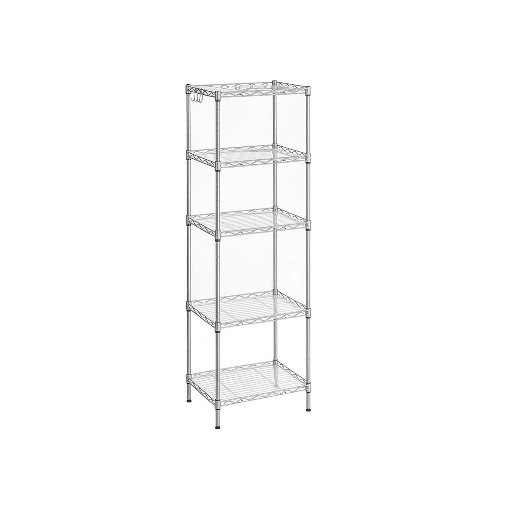 SONGMICS 5-Tier Metal Storage Shelves, Kitchen Wire Shelving Unit, Storage Rack with Adjustable Shelves, Shelf Liners, 8 Hooks, for Garage