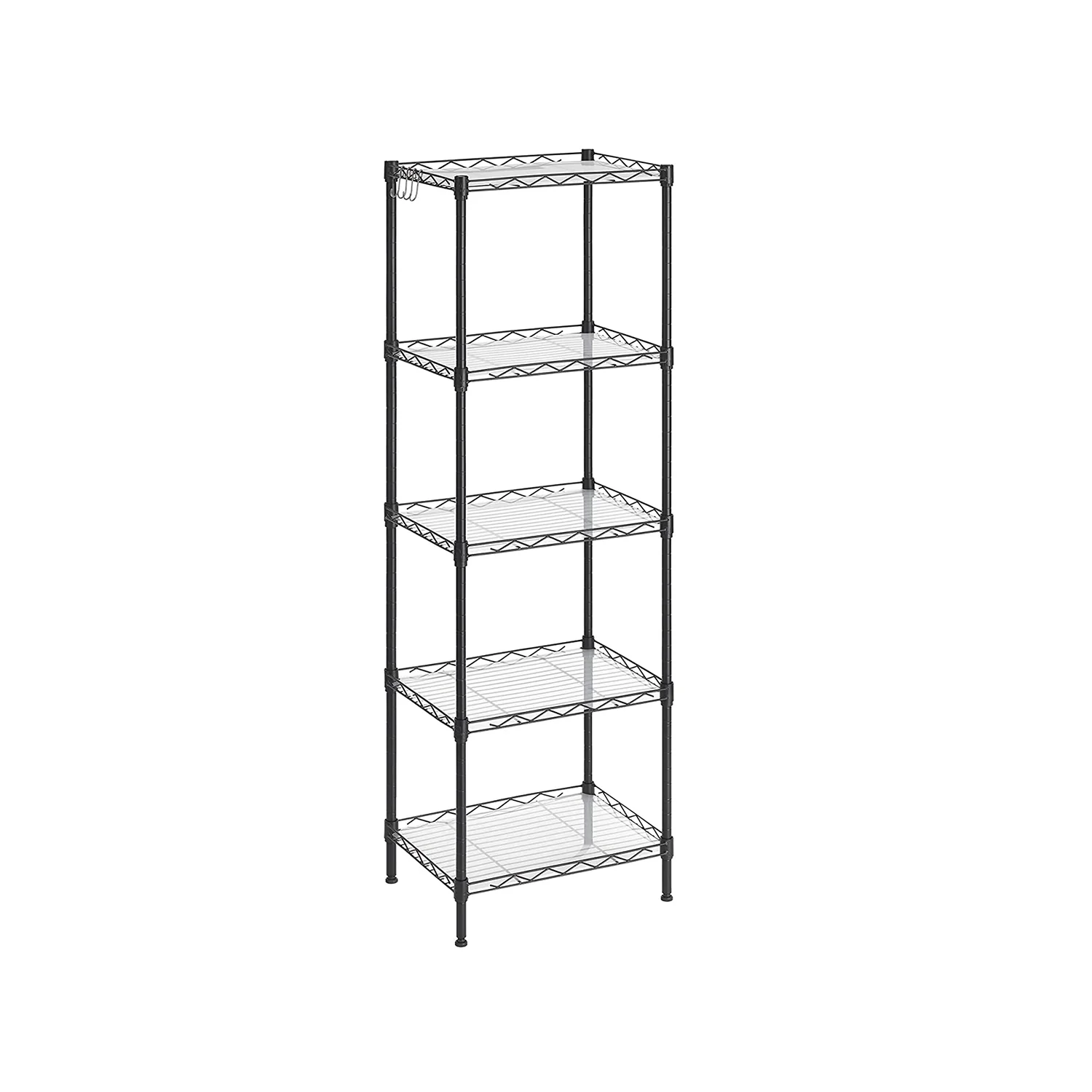 SONGMICS 5-Tier Metal Storage Shelves, Kitchen Wire Shelving Unit, Storage Rack with Adjustable Shelves, Shelf Liners, 8 Hooks, for Garage - Image 2
