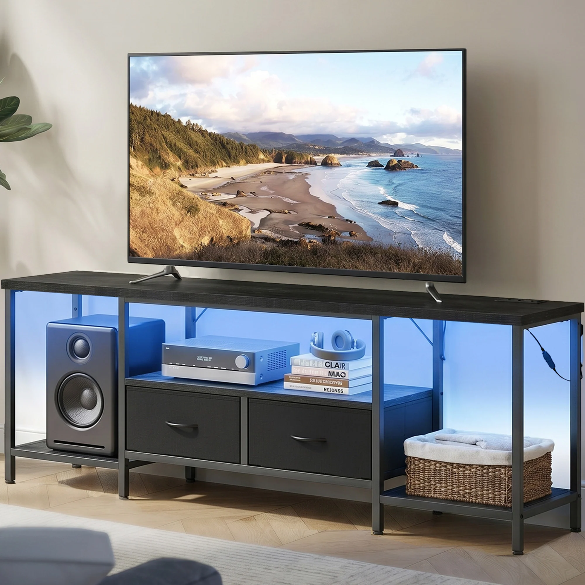SONGMICS BELLAH Collection - TV Stand with Power Outlets and Lights
