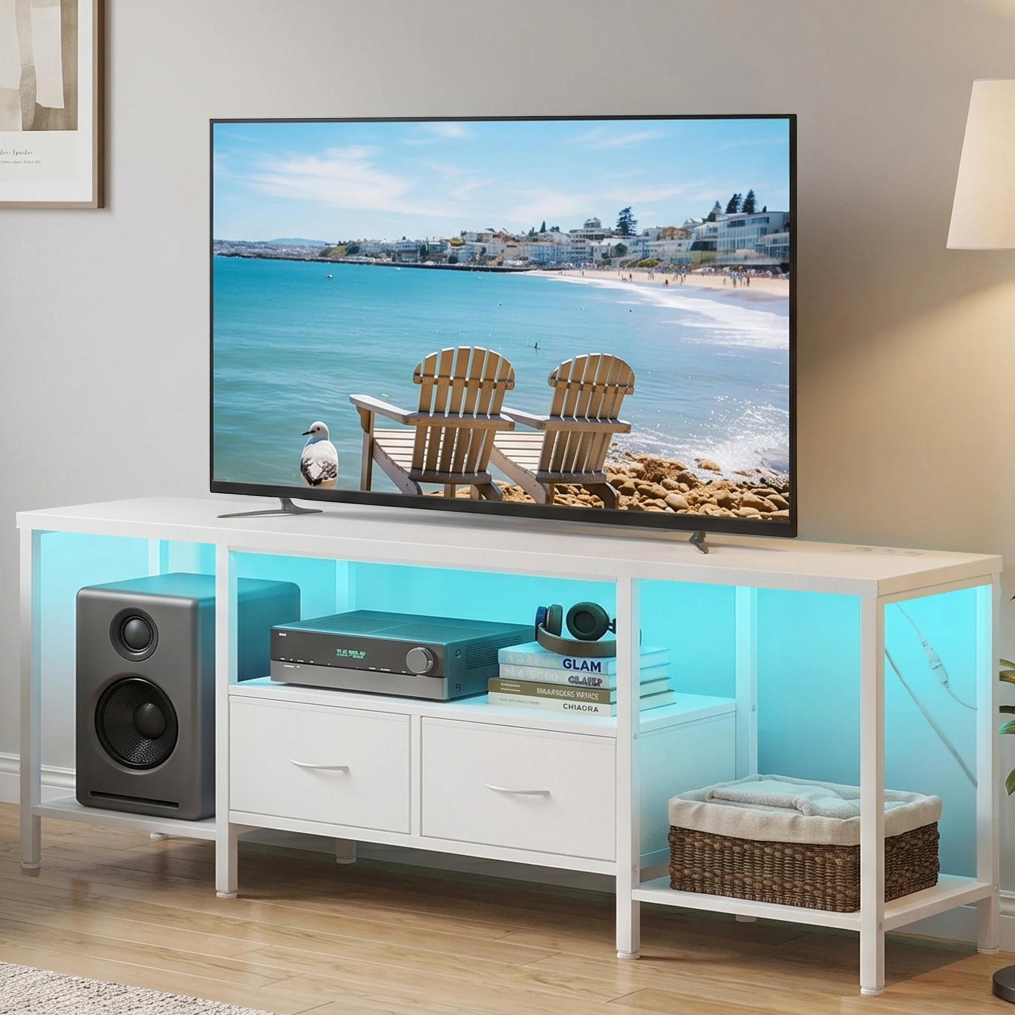 SONGMICS BELLAH Collection - TV Stand with Power Outlets and Lights - Image 2