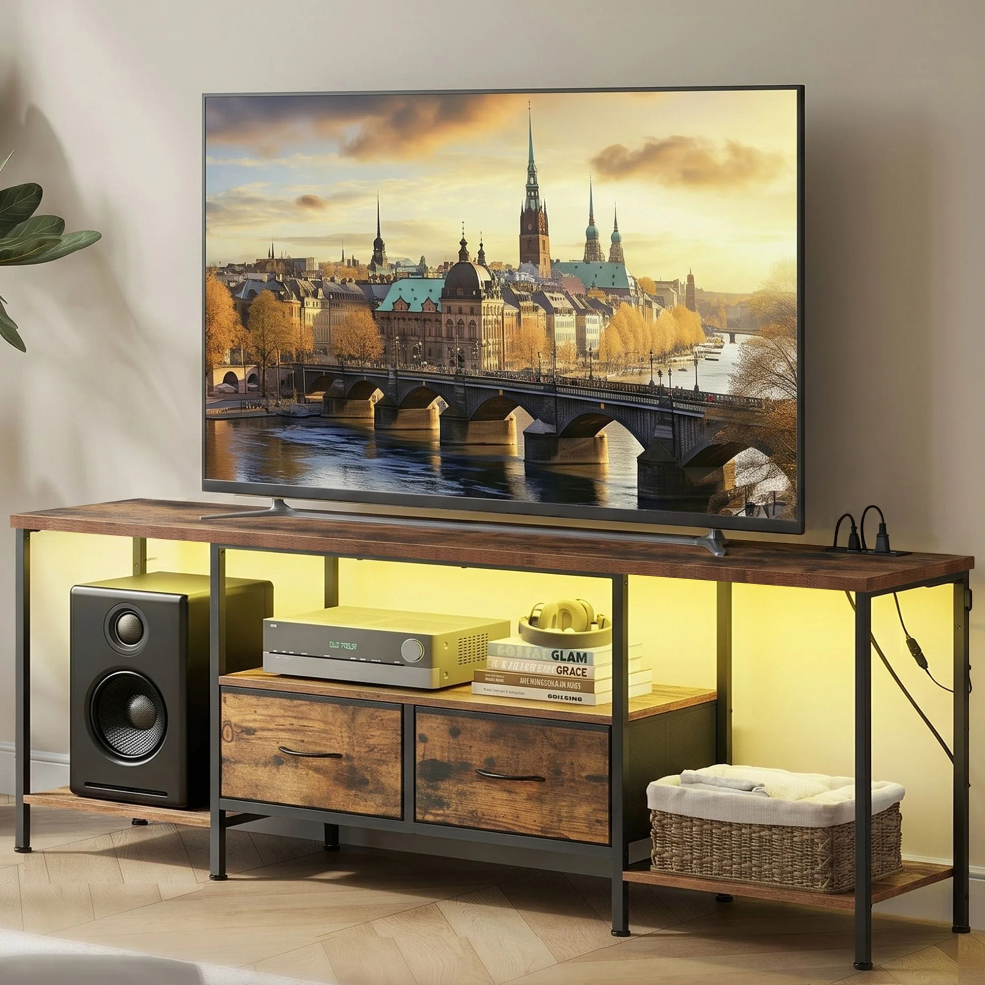 SONGMICS BELLAH Collection - TV Stand with Power Outlets and Lights - Image 3