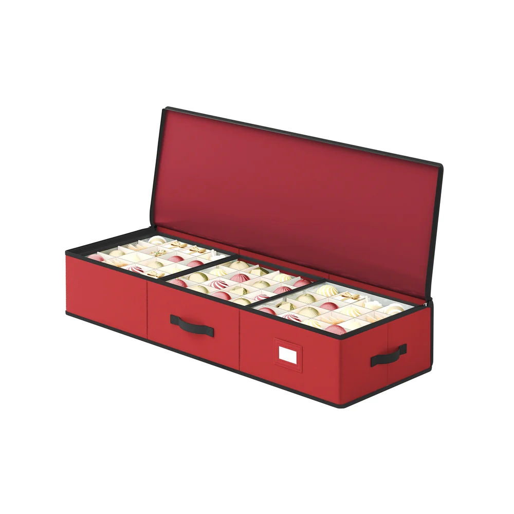 SONGMICS Christmas Ornament Storage Box, Bauble Storage Box with Dividers, Oxford Fabric, Zippers, Side Handles, Under the Bed
