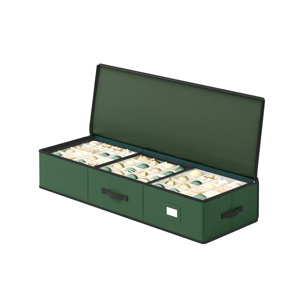 SONGMICS Christmas Ornament Storage Box, Bauble Storage Box with Dividers, Oxford Fabric, Zippers, Side Handles, Under the Bed - Image 2
