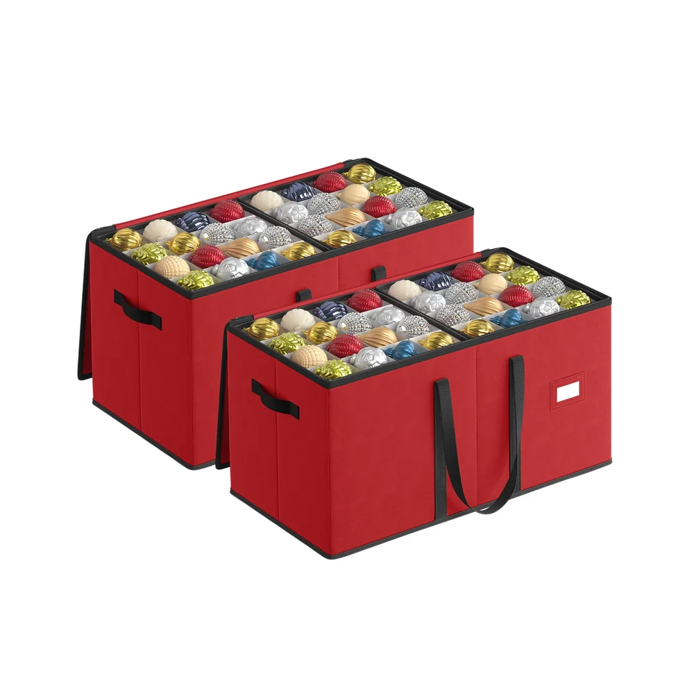 SONGMICS Christmas Ornament Storage Box, Bauble Storage Box with Dividers, Oxford Fabric, Zippers, Side Handles, Under the Bed - Image 3